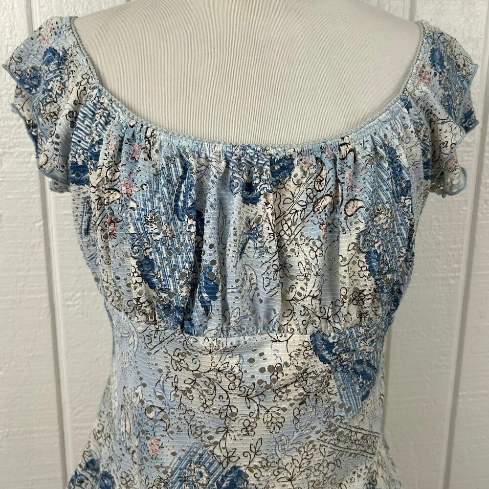 Women Vintage 1990s Milkmaid Short Sleeve Top Blue Fairy Streetwear Size Large - Picture 3 of 7